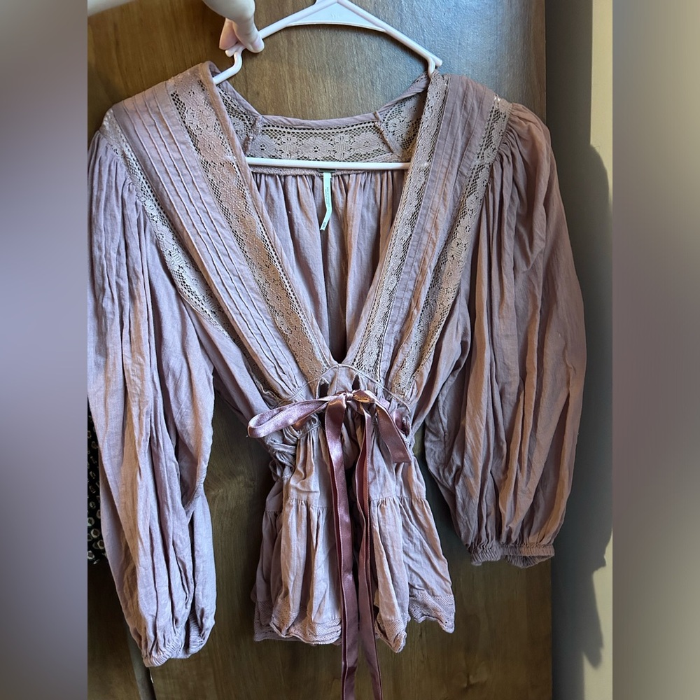 Free People dusty pink tie waist top
